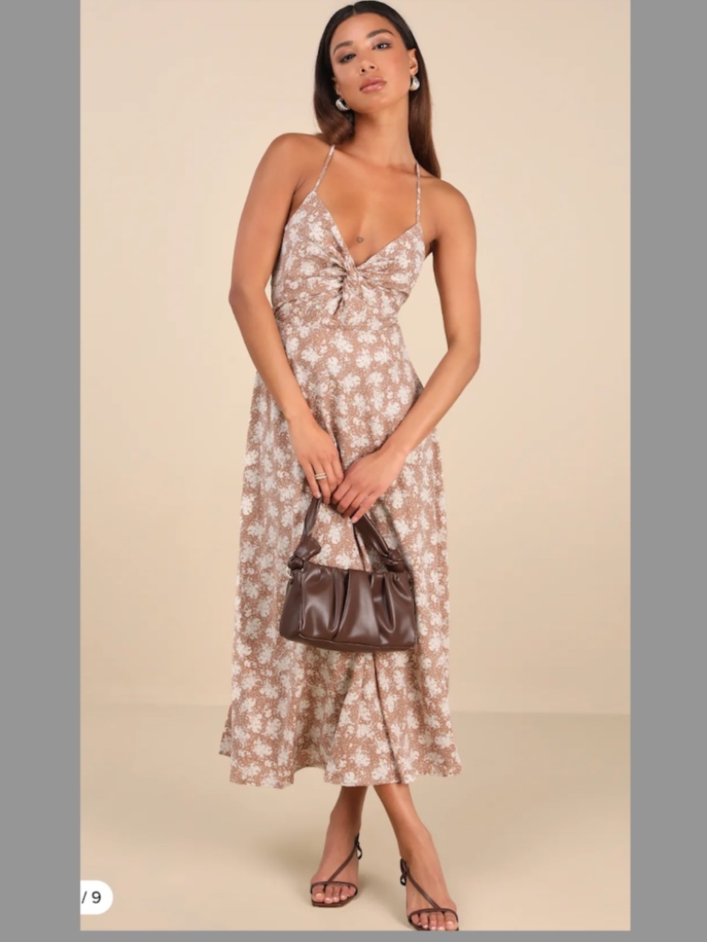 Lulu's Brown Floral Strappy Backless Maxi Dress Size XS **shipping discount**